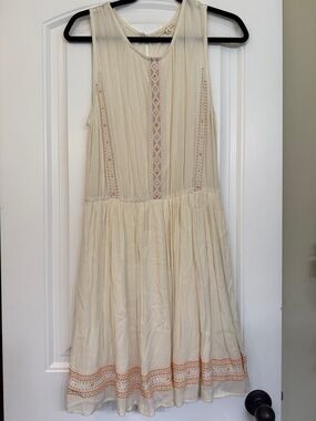 Cream Sleeveless Boho Dress with Embroidered Trim